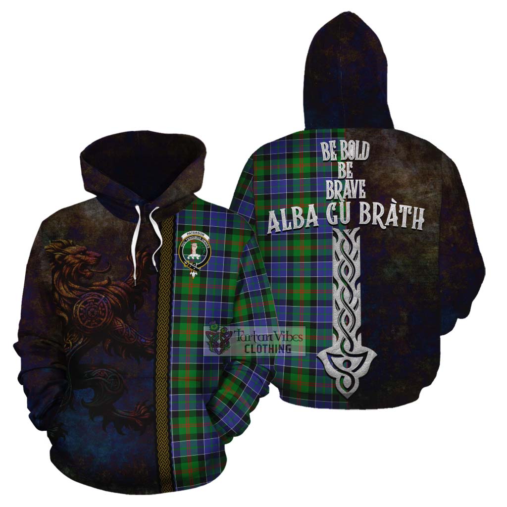 Tartan Vibes Clothing Paterson Tartan Family Crest Cotton Hoodie Alba Gu Brath Be Brave Lion Ancient Style