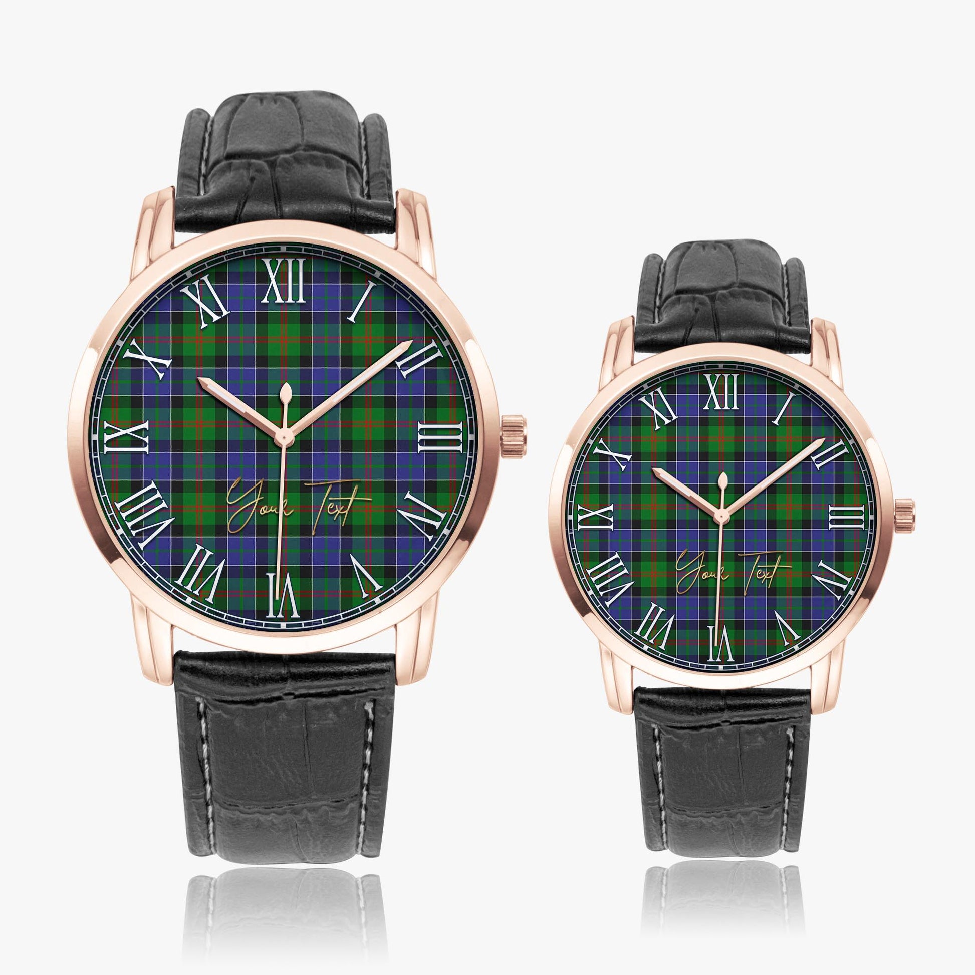 Paterson Tartan Personalized Your Text Leather Trap Quartz Watch Wide Type Rose Gold Case With Black Leather Strap - Tartanvibesclothing