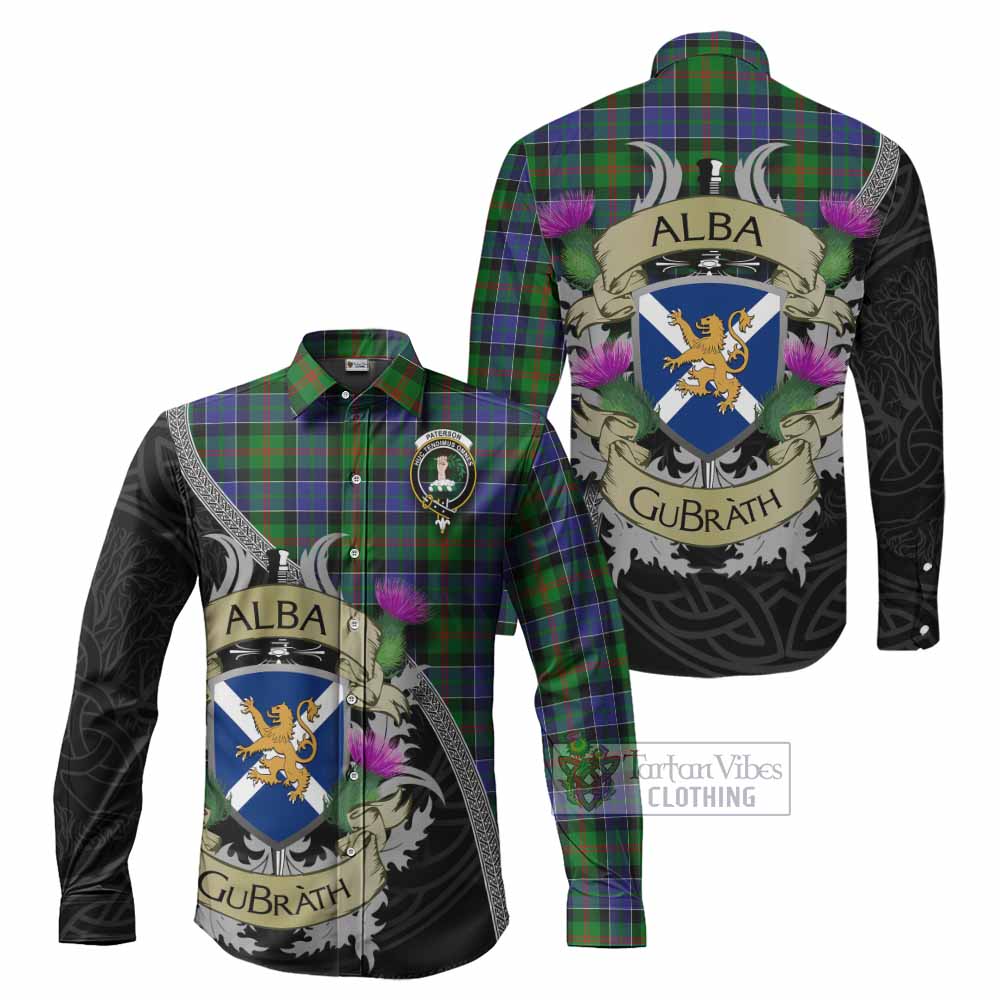 Tartan Vibes Clothing Paterson Tartan Family Crest Long Sleeve Button Shirt Lion Rampant Royal Thistle Shield Celtic Inspired