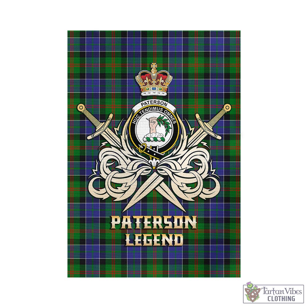 Tartan Vibes Clothing Paterson Tartan Flag with Clan Crest and the Golden Sword of Courageous Legacy