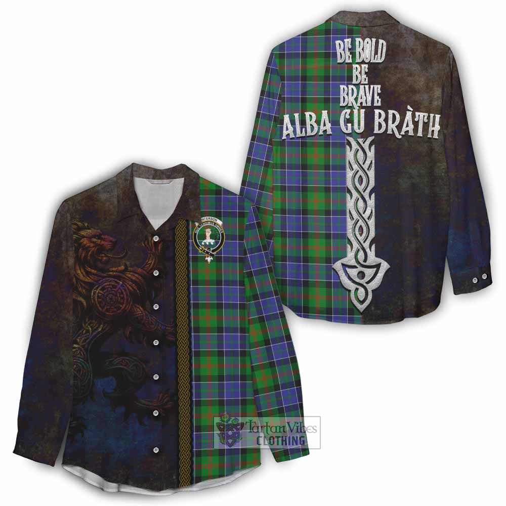 Tartan Vibes Clothing Paterson Tartan Family Crest Women's Casual Shirt Alba Gu Brath Be Brave Lion Ancient Style