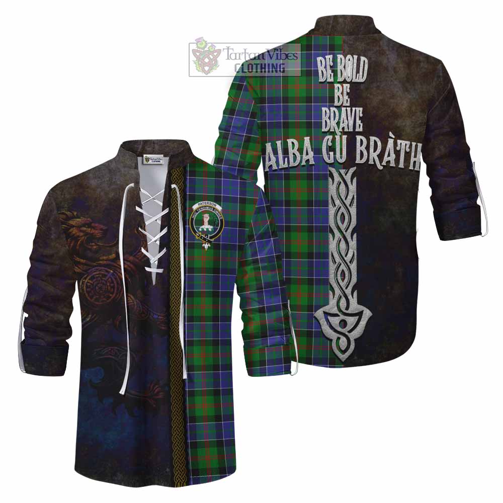 Tartan Vibes Clothing Paterson Tartan Family Crest Ghillie Kilt Shirt Alba Gu Brath Be Brave Lion Ancient Style