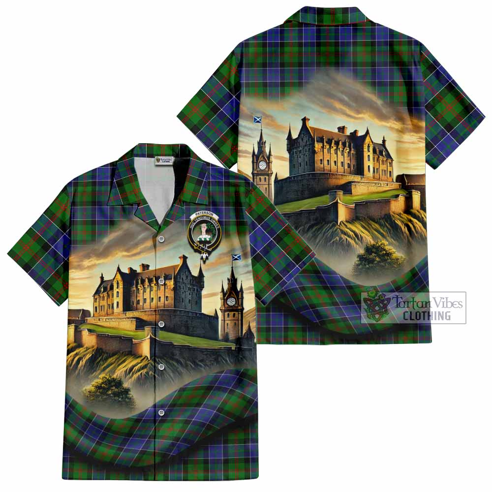 Tartan Vibes Clothing Paterson Tartan Family Crest Short Sleeve Button Shirt with Scottish Ancient Castle Style