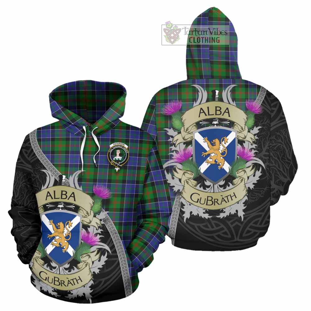 Tartan Vibes Clothing Paterson Tartan Family Crest Hoodie Lion Rampant Royal Thistle Shield Celtic Inspired