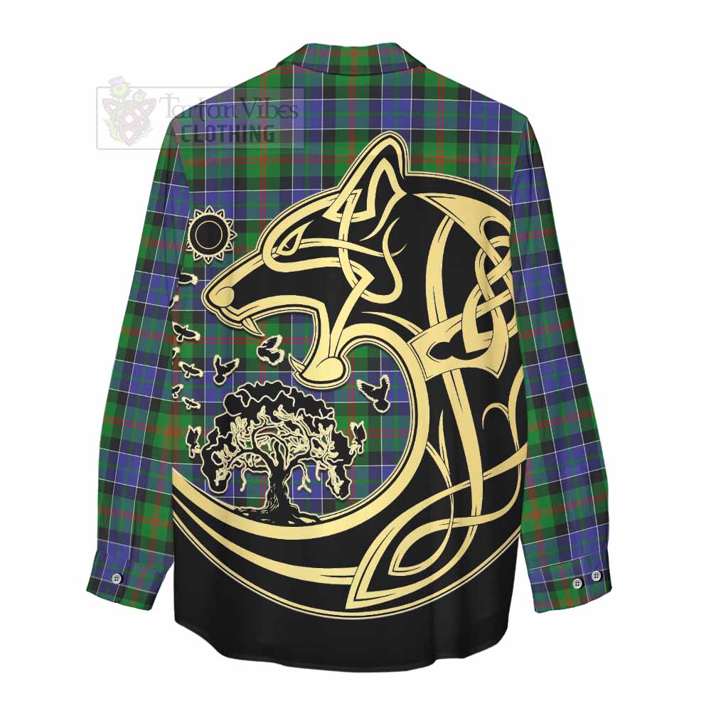 Tartan Vibes Clothing Paterson Tartan Women's Casual Shirt with Family Crest Celtic Wolf Style