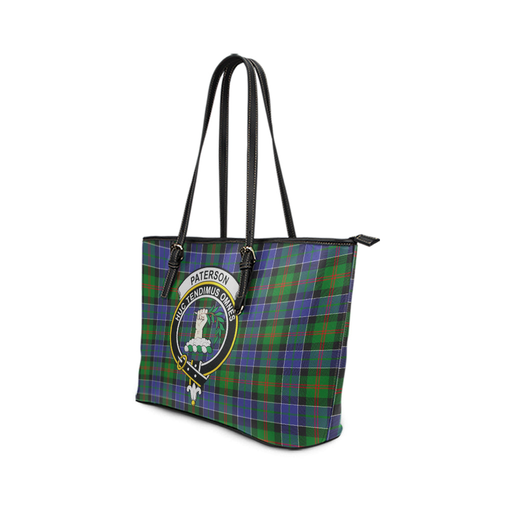 Paterson Tartan Leather Tote Bag with Family Crest - Tartan Vibes Clothing