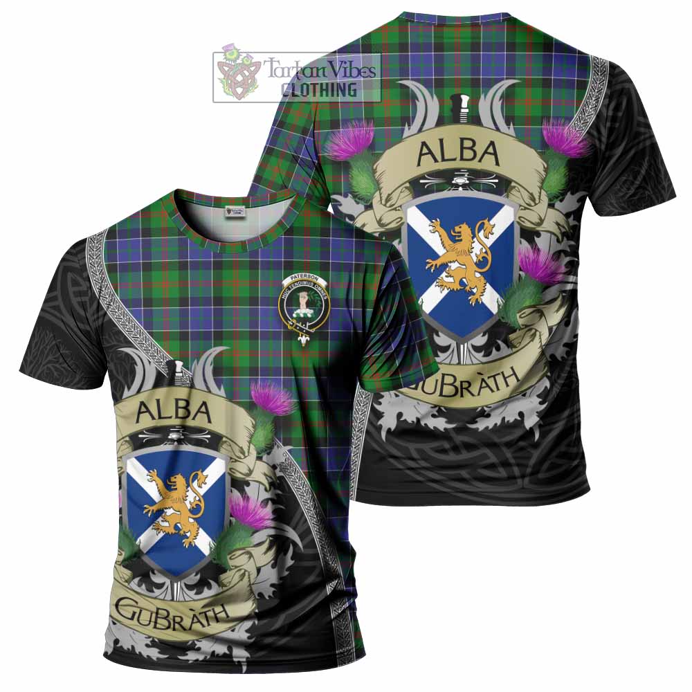 Tartan Vibes Clothing Paterson Tartan Family Crest T-Shirt Lion Rampant Royal Thistle Shield Celtic Inspired