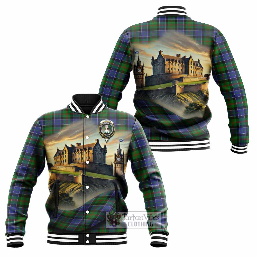Tartan Vibes Clothing Paterson Tartan Family Crest Baseball Jacket with Scottish Ancient Castle Style