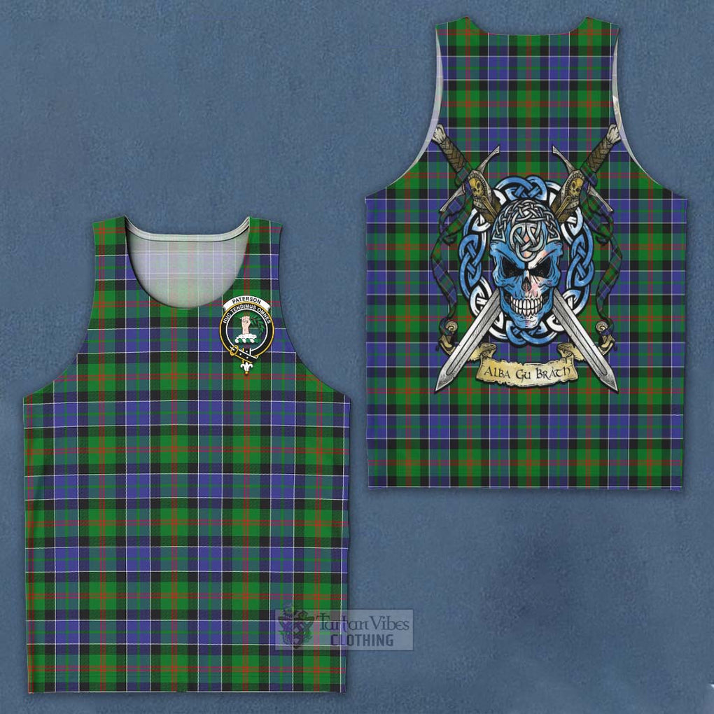 Tartan Vibes Clothing Paterson Tartan Men's Tank Top with Family Crest Celtic Skull Style