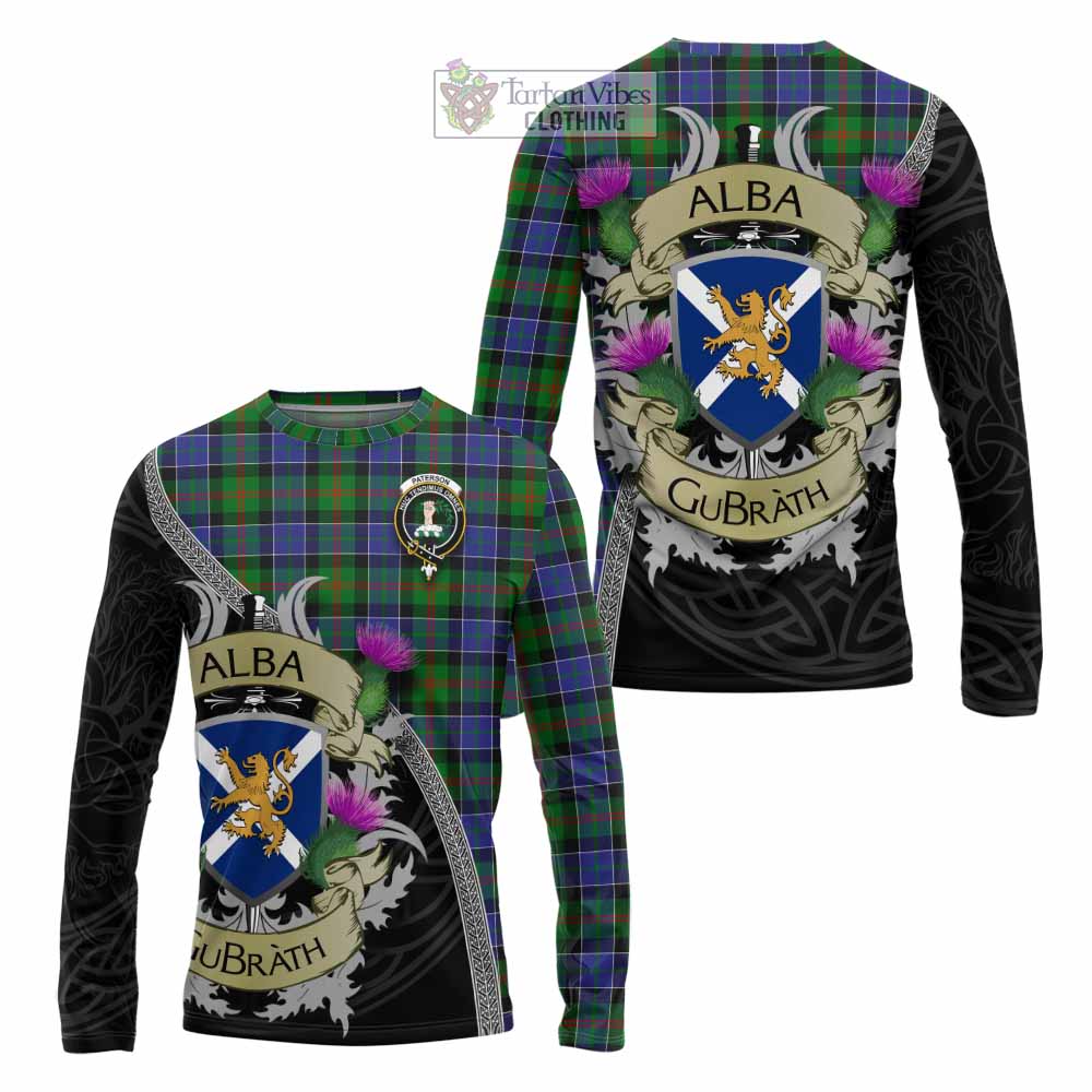 Tartan Vibes Clothing Paterson Tartan Family Crest Long Sleeve T-Shirt Lion Rampant Royal Thistle Shield Celtic Inspired