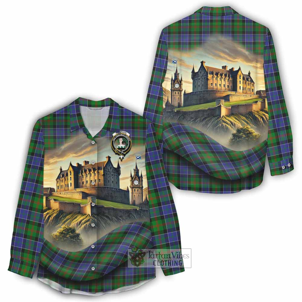 Tartan Vibes Clothing Paterson Tartan Family Crest Women's Casual Shirt with Scottish Ancient Castle Style