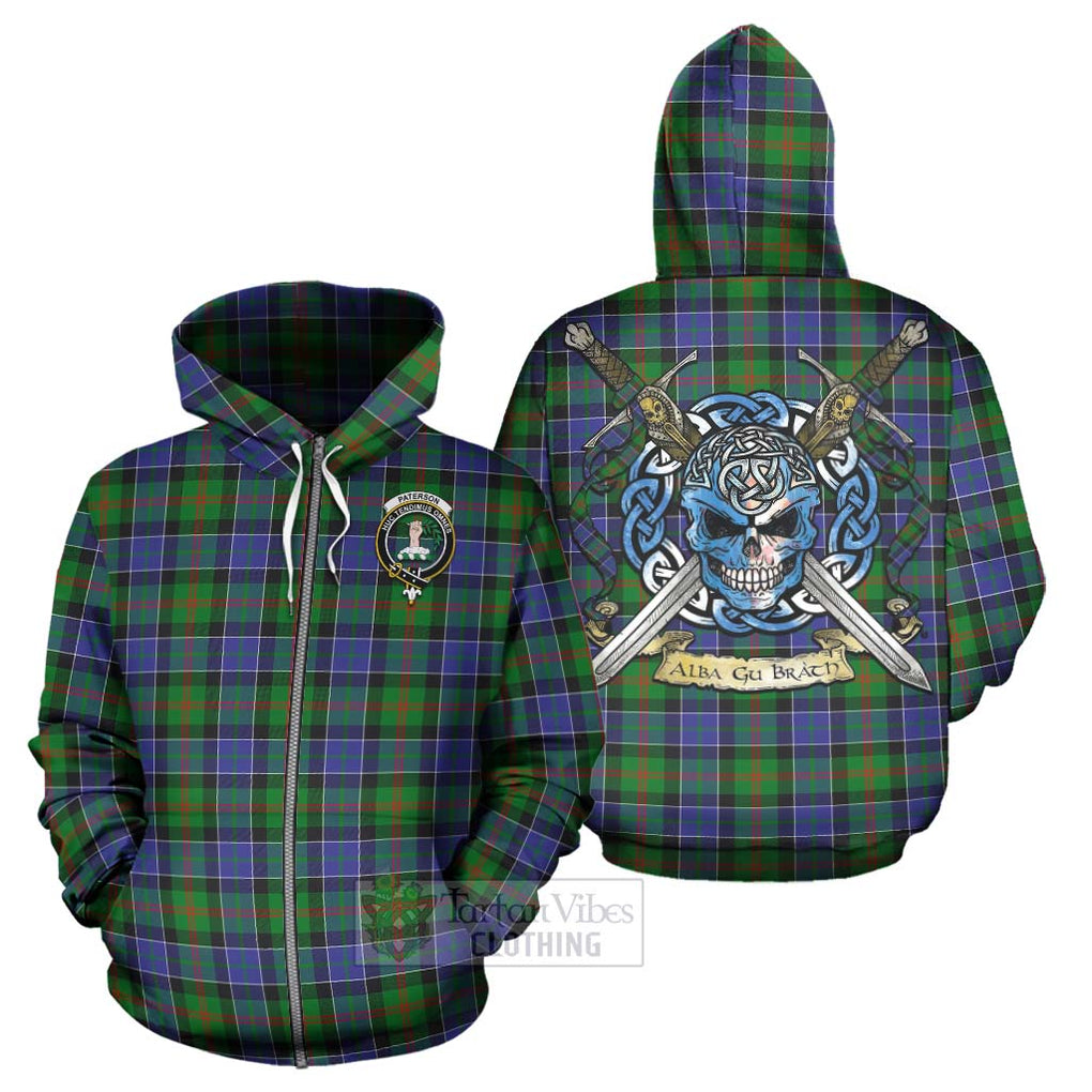 Tartan Vibes Clothing Paterson Tartan Hoodie with Family Crest Celtic Skull Style