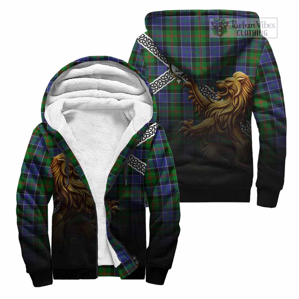 Tartan Vibes Clothing Paterson Crest Tartan Sherpa Hoodie with Golden Lion Emblem Celtic Style