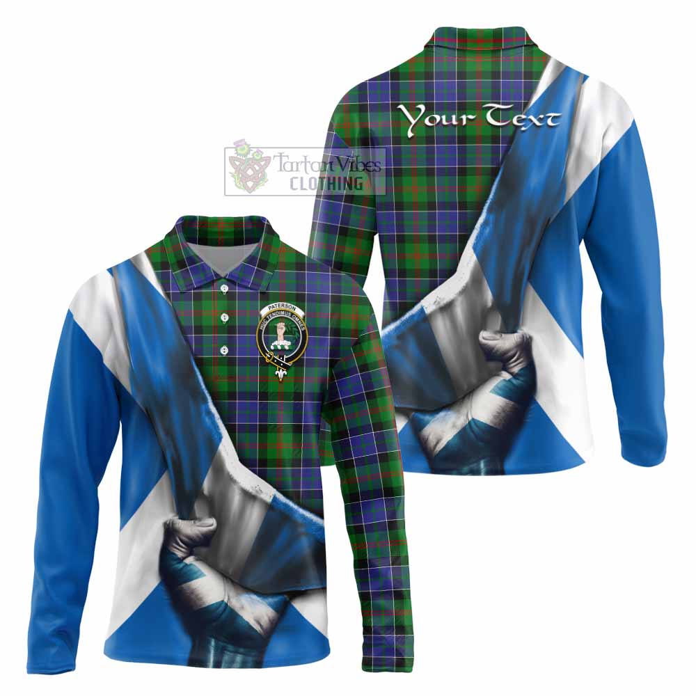 Tartan Vibes Clothing Paterson Tartan Long Sleeve Polo Shirt with Family Crest Scotland Patriotic Style