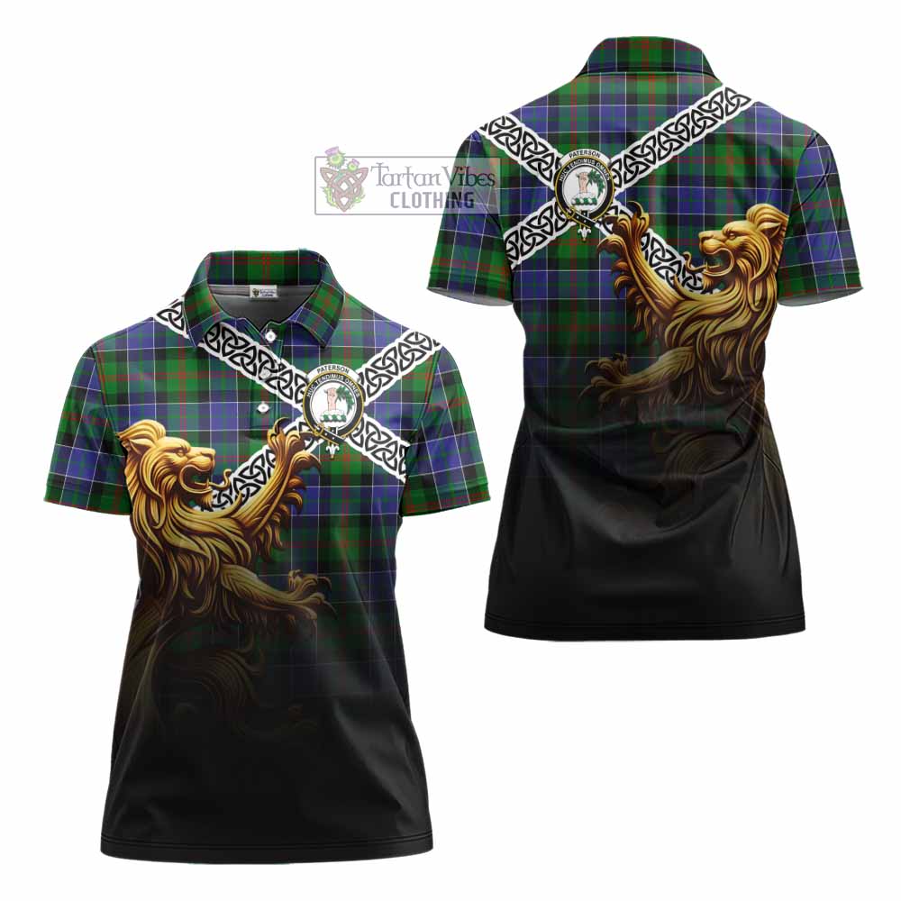 Tartan Vibes Clothing Paterson Crest Tartan Women's Polo Shirt with Golden Lion Emblem Celtic Style