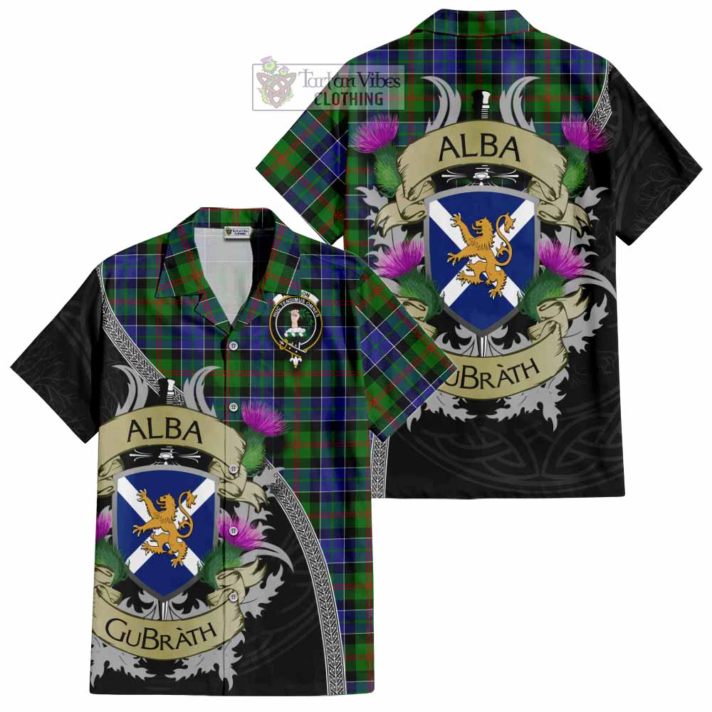 Tartan Vibes Clothing Paterson Tartan Family Crest Short Sleeve Button Shirt Lion Rampant Royal Thistle Shield Celtic Inspired