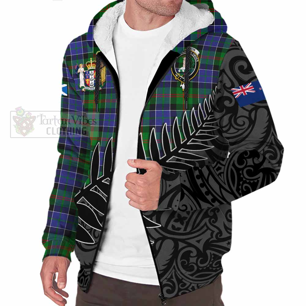 Tartan Vibes Clothing Paterson Crest Tartan Sherpa Hoodie with New Zealand Silver Fern Half Style