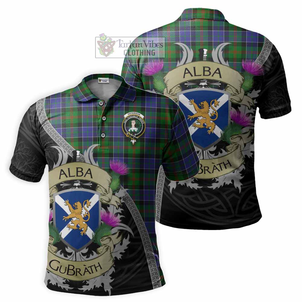 Tartan Vibes Clothing Paterson Tartan Family Crest Polo Shirt Lion Rampant Royal Thistle Shield Celtic Inspired