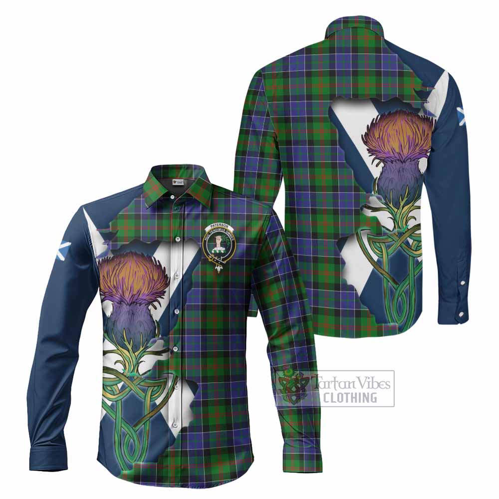 Tartan Vibes Clothing Paterson Tartan Family Crest Long Sleeve Button Shirt Scottish Thistle Celtic Inspired