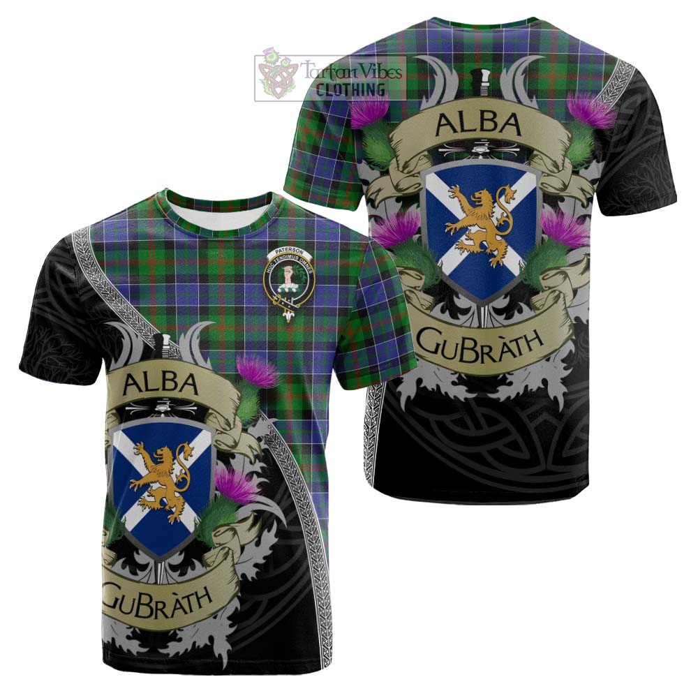 Tartan Vibes Clothing Paterson Tartan Family Crest Cotton T-shirt Lion Rampant Royal Thistle Shield Celtic Inspired