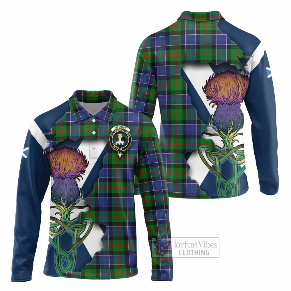 Tartan Vibes Clothing Paterson Tartan Family Crest Long Sleeve Polo Shirt Scottish Thistle Celtic Inspired
