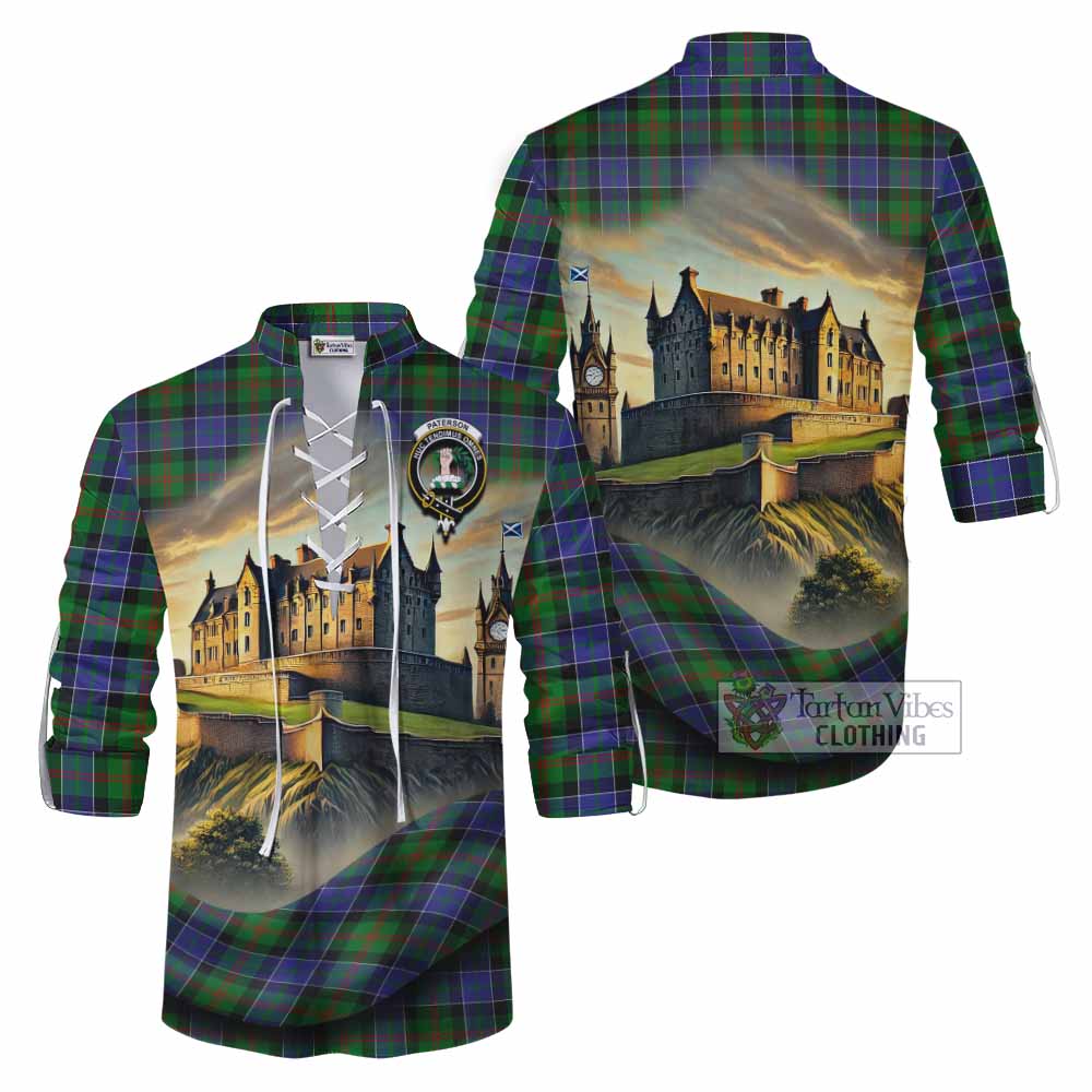 Tartan Vibes Clothing Paterson Tartan Family Crest Ghillie Kilt Shirt with Scottish Ancient Castle Style