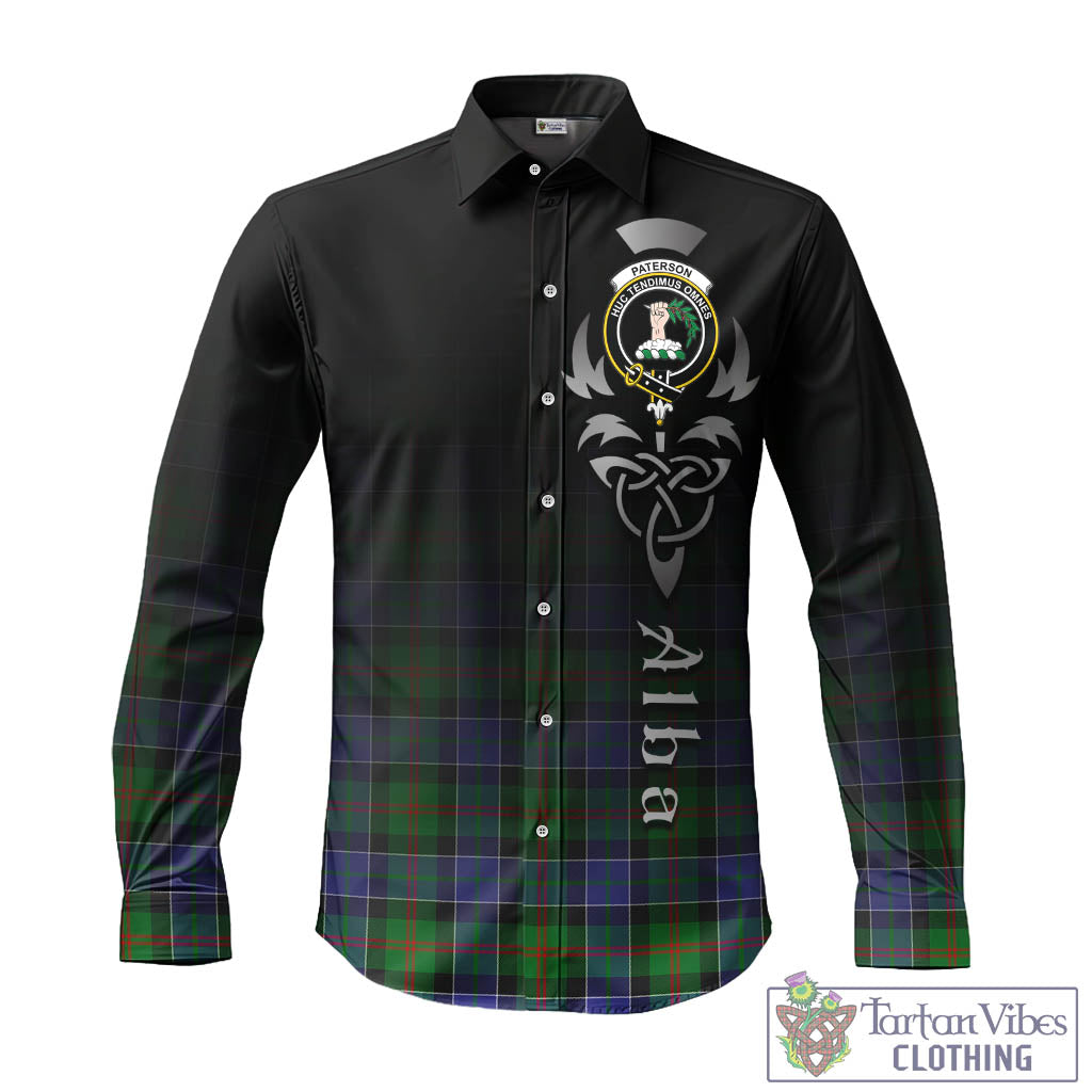Tartan Vibes Clothing Paterson Tartan Long Sleeve Button Up Featuring Alba Gu Brath Family Crest Celtic Inspired