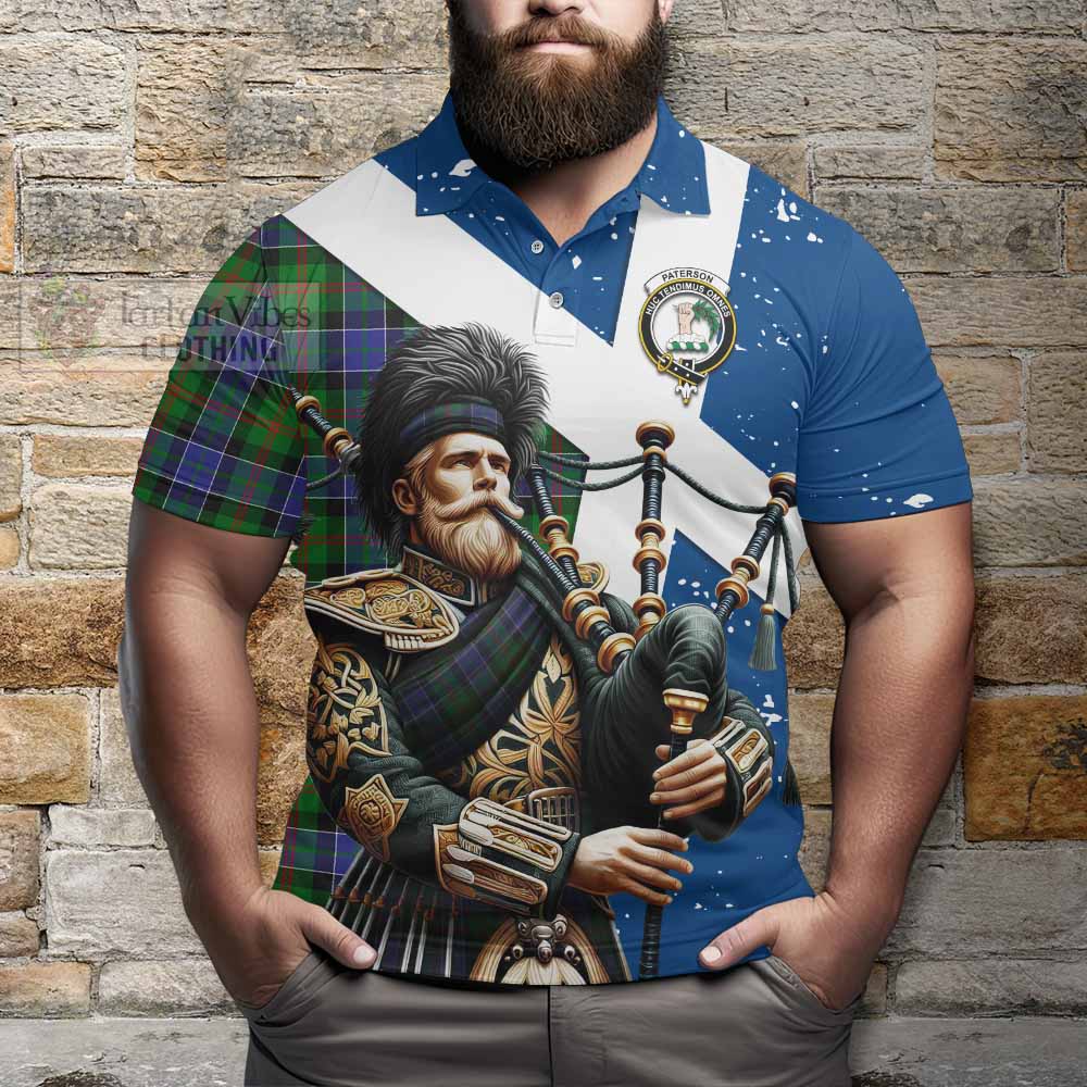 Tartan Vibes Clothing Paterson Tartan Polo Shirt with Family Crest Scottish Bagpiper Vibes