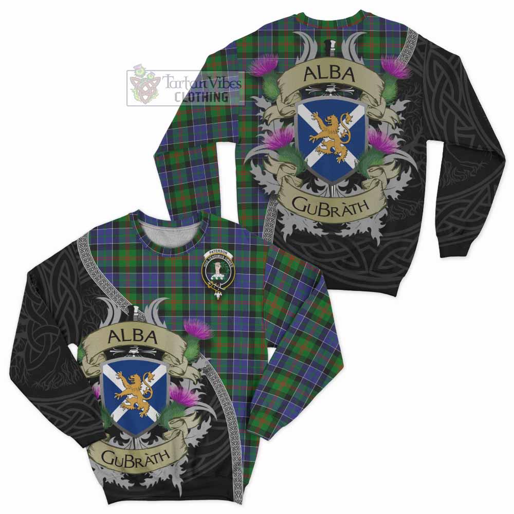 Tartan Vibes Clothing Paterson Tartan Family Crest Sweatshirt Lion Rampant Royal Thistle Shield Celtic Inspired