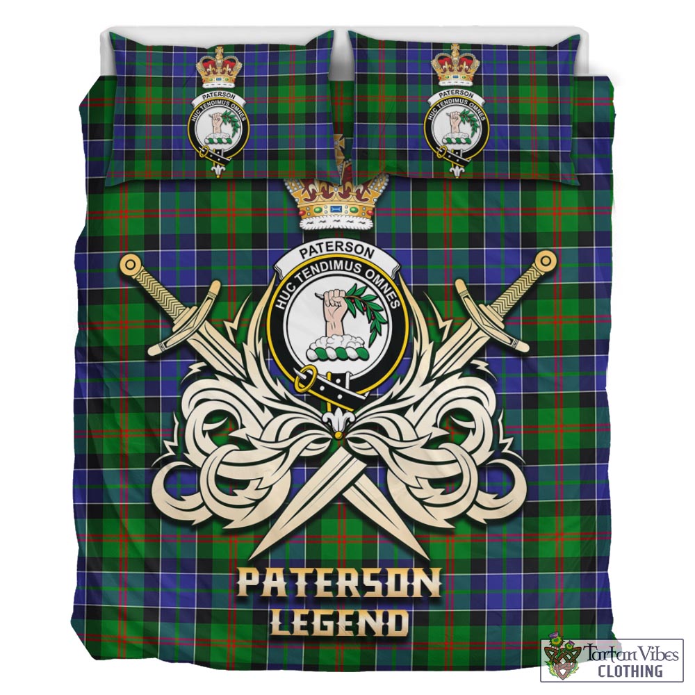 Tartan Vibes Clothing Paterson Tartan Bedding Set with Clan Crest and the Golden Sword of Courageous Legacy