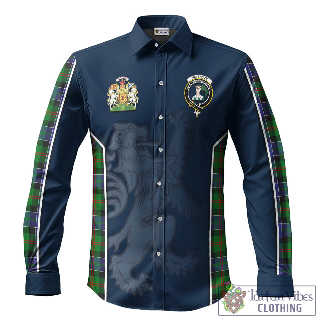 Paterson Tartan Long Sleeve Button Up Shirt with Family Crest and Lion Rampant Vibes Sport Style