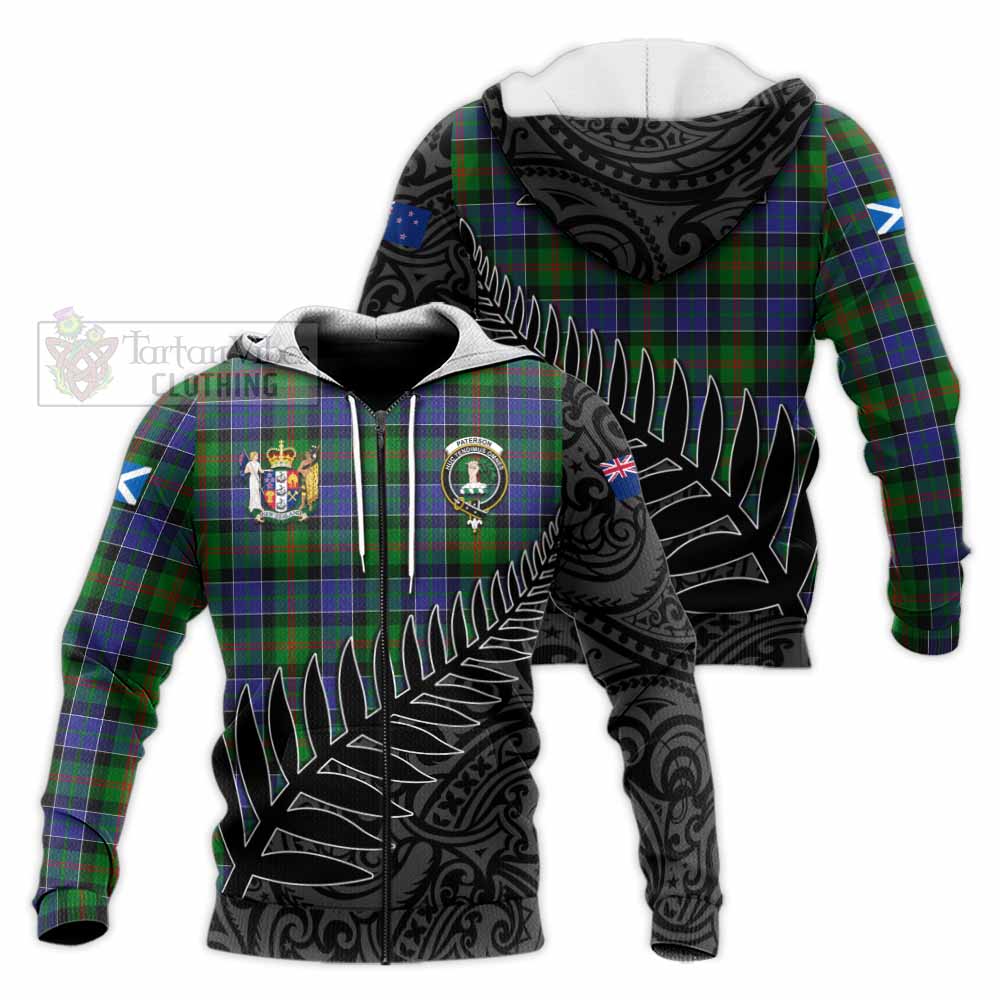 Tartan Vibes Clothing Paterson Crest Tartan Knitted Hoodie with New Zealand Silver Fern Half Style