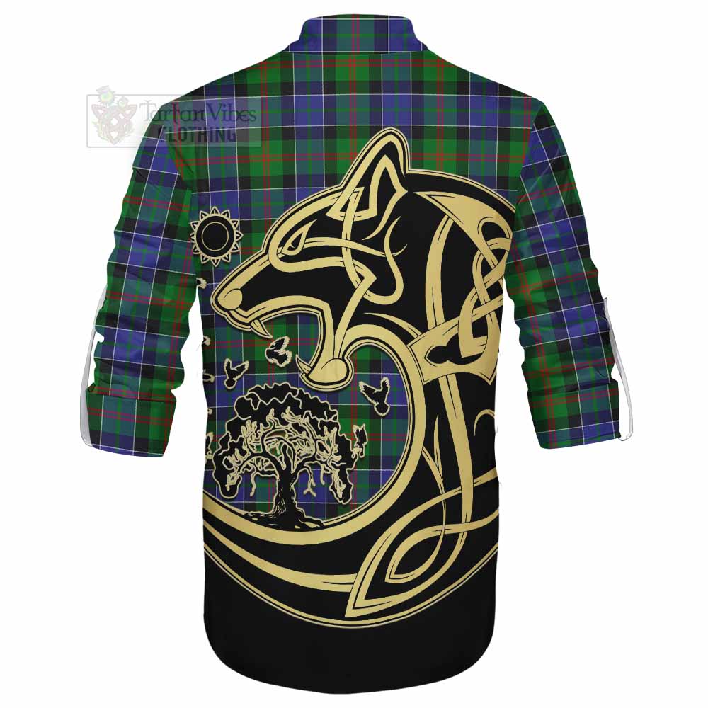 Tartan Vibes Clothing Paterson Tartan Ghillie Kilt Shirt with Family Crest Celtic Wolf Style