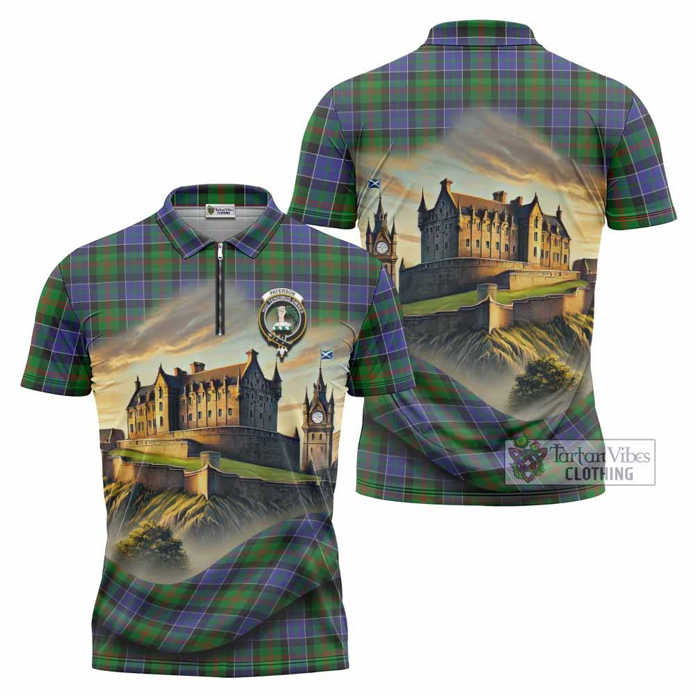 Tartan Vibes Clothing Paterson Tartan Family Crest Zipper Polo Shirt with Scottish Ancient Castle Stype
