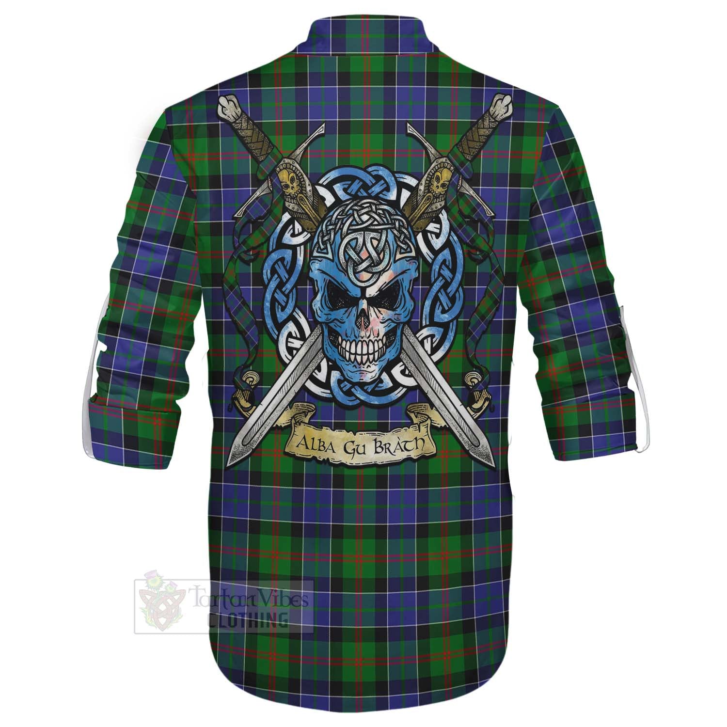 Tartan Vibes Clothing Paterson Tartan Ghillie Kilt Shirt with Family Crest Celtic Skull Style
