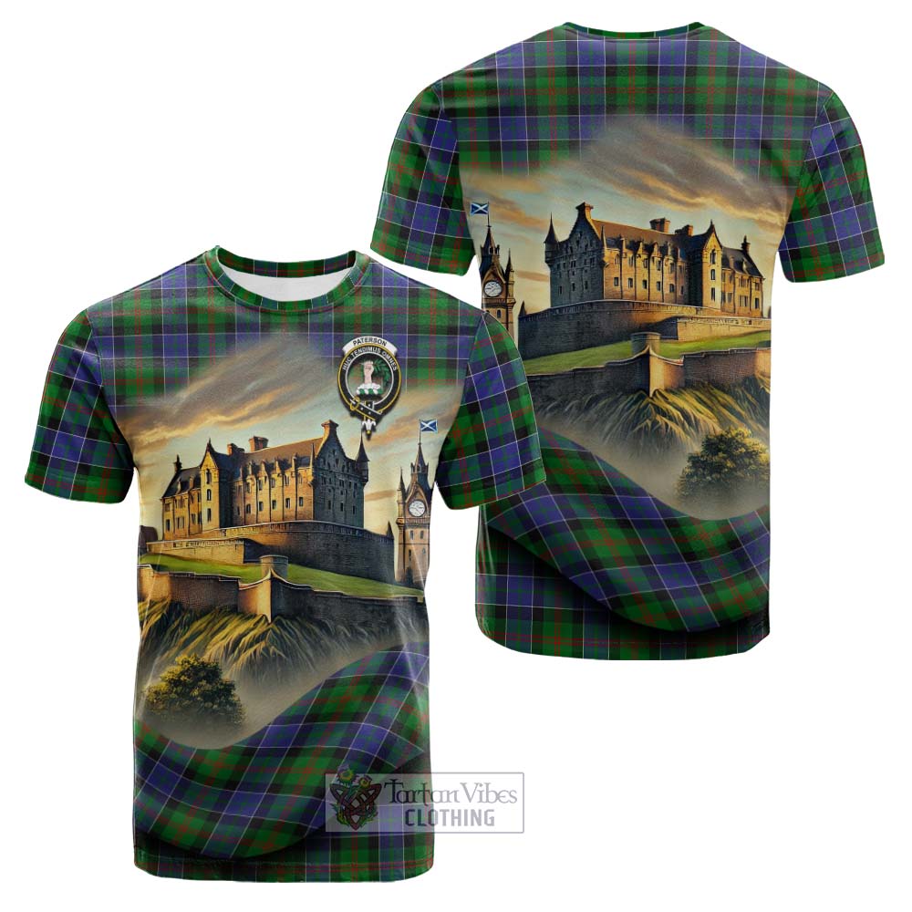 Tartan Vibes Clothing Paterson Tartan Family Crest Cotton T-shirt with Scottish Ancient Castle Style