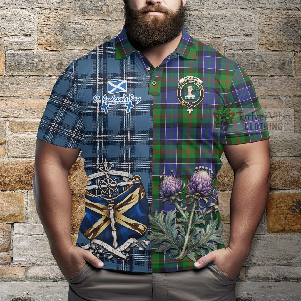 Tartan Vibes Clothing Paterson Tartan Polo Shirt Happy St. Andrew's Day Half Tartan Style