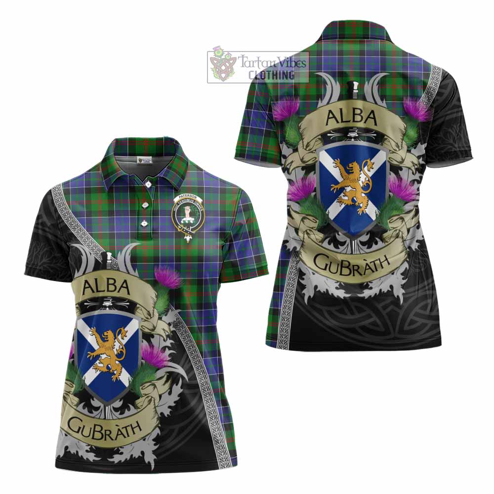 Tartan Vibes Clothing Paterson Tartan Family Crest Women's Polo Shirt Lion Rampant Royal Thistle Shield Celtic Inspired