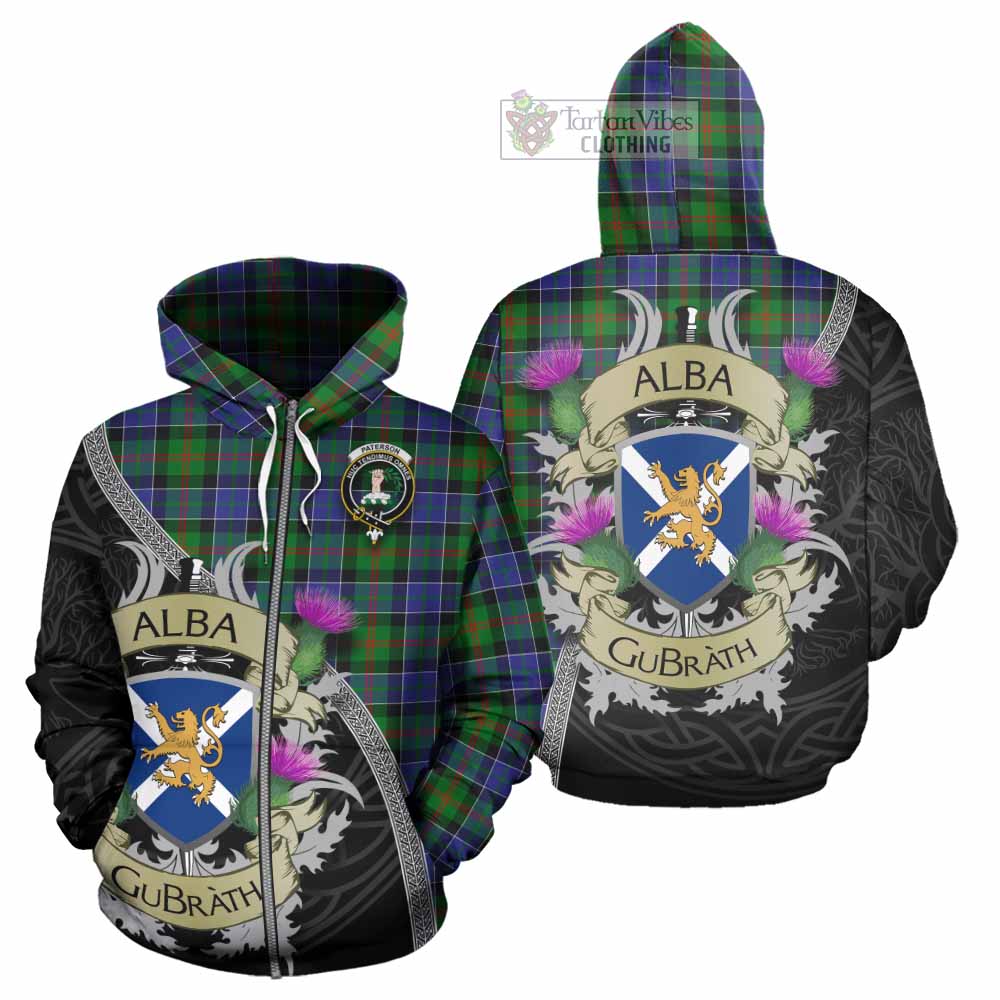 Tartan Vibes Clothing Paterson Tartan Family Crest Hoodie Lion Rampant Royal Thistle Shield Celtic Inspired