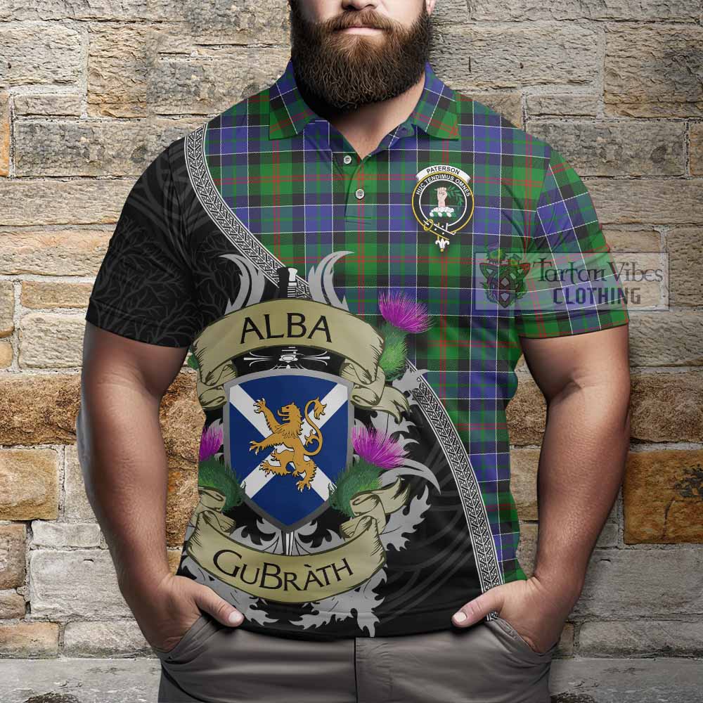 Tartan Vibes Clothing Paterson Tartan Family Crest Polo Shirt Lion Rampant Royal Thistle Shield Celtic Inspired
