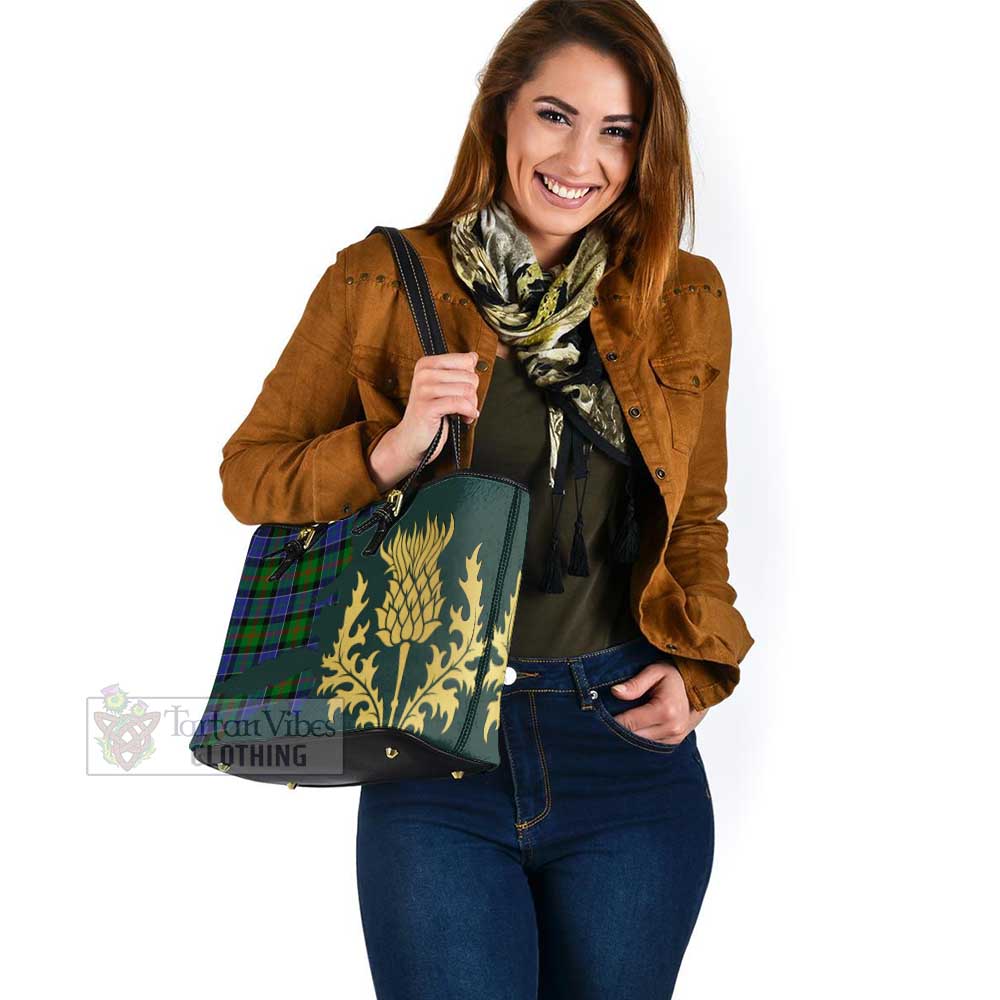 Tartan Vibes Clothing Paterson Tartan Leather Tote Bag Gold Thistle Style