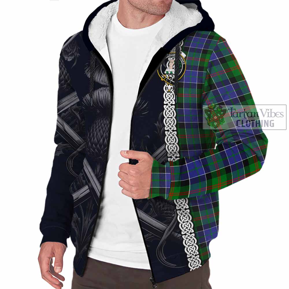 Tartan Vibes Clothing Paterson Tartan Sherpa Hoodie with Family Crest Cross Sword Thistle Celtic Vibes