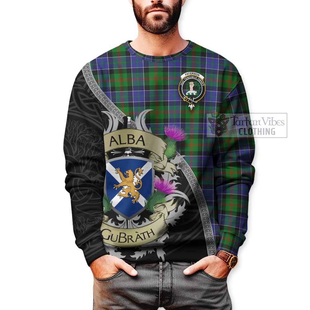 Tartan Vibes Clothing Paterson Tartan Family Crest Sweatshirt Lion Rampant Royal Thistle Shield Celtic Inspired