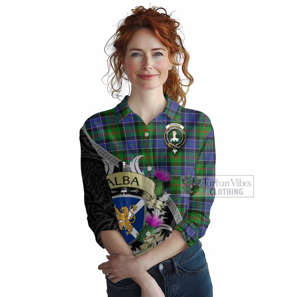Tartan Vibes Clothing Paterson Tartan Family Crest Women's Casual Shirt Lion Rampant Royal Thistle Shield Celtic Inspired