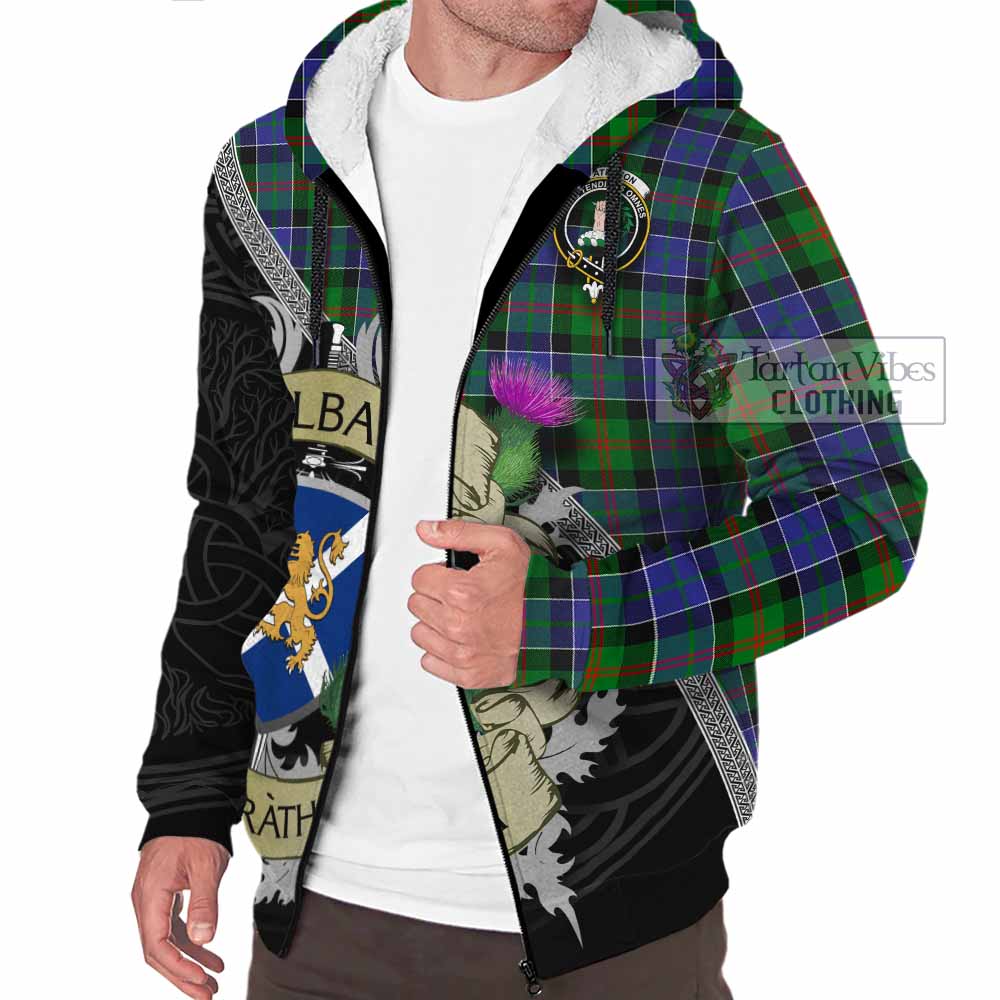 Tartan Vibes Clothing Paterson Tartan Family Crest Sherpa Hoodie Lion Rampant Royal Thistle Shield Celtic Inspired