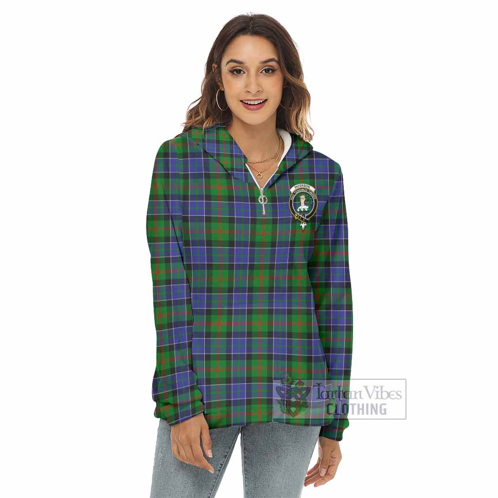 Tartan Vibes Clothing Paterson Tartan Crest Women's Borg  Half Zip Fleece Hoodie