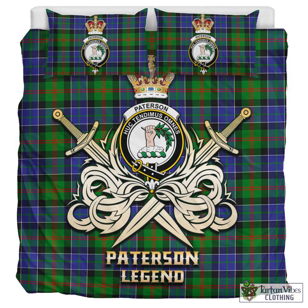 Tartan Vibes Clothing Paterson Tartan Bedding Set with Clan Crest and the Golden Sword of Courageous Legacy