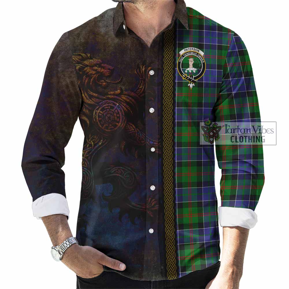 Tartan Vibes Clothing Paterson Tartan Family Crest Long Sleeve Button Shirt Alba Gu Brath Be Brave Lion Ancient Style