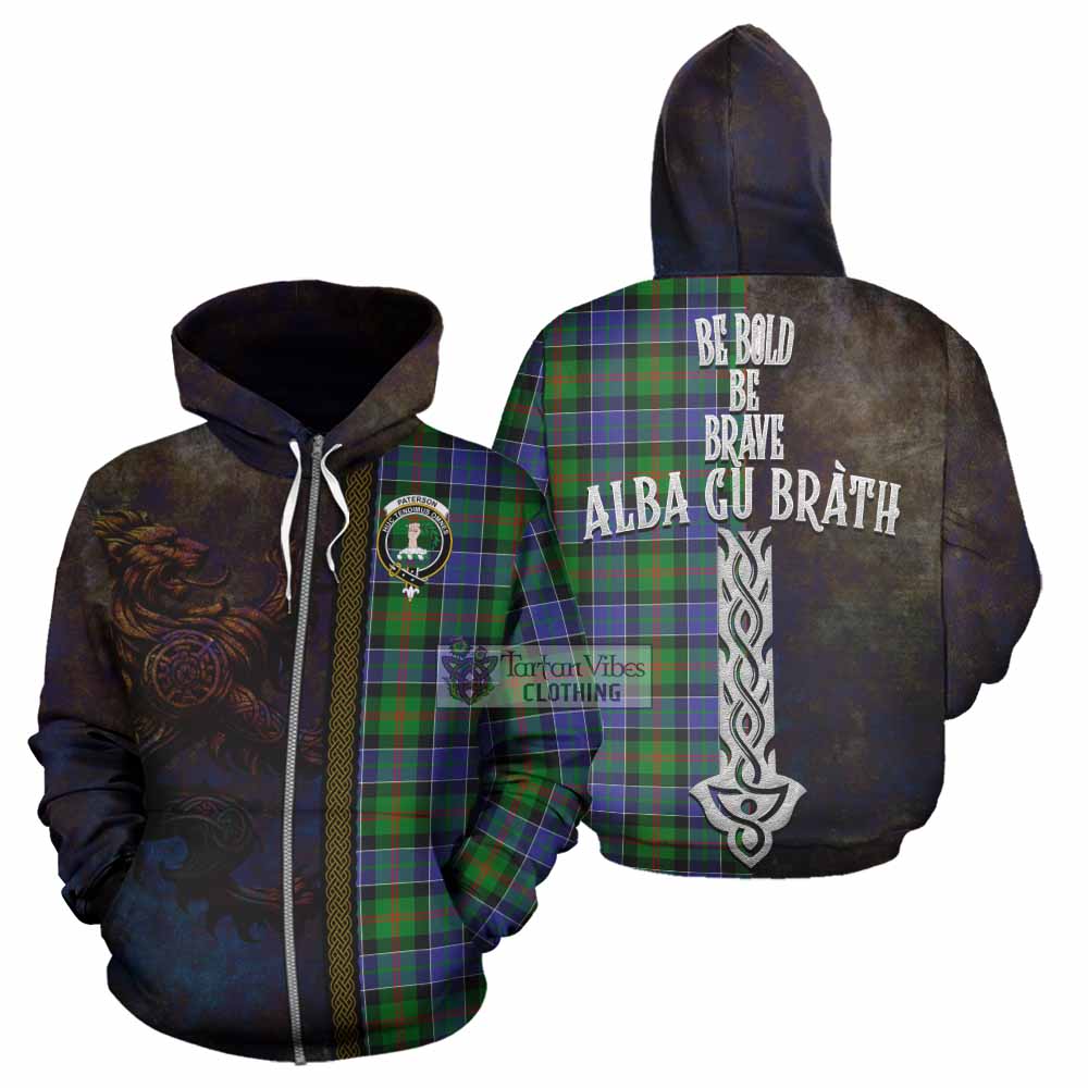 Tartan Vibes Clothing Paterson Tartan Family Crest Hoodie Alba Gu Brath Be Brave Lion Ancient Style