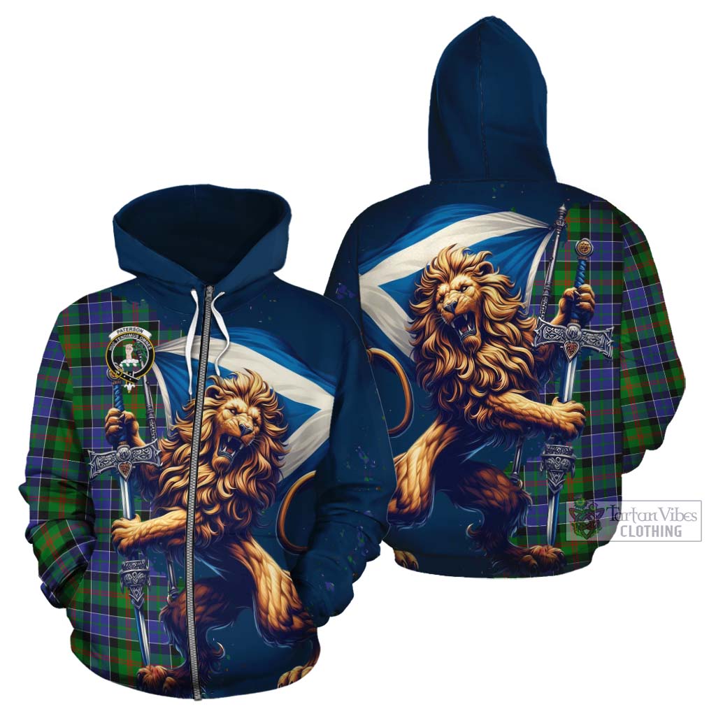 Tartan Vibes Clothing Paterson Tartan Family Crest Cotton Hoodie with Scottish Majestic Lion